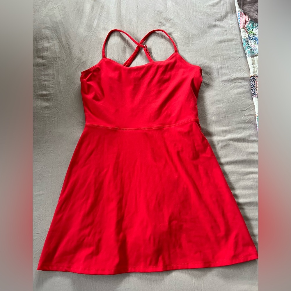 Red athletic dress with built in shorts